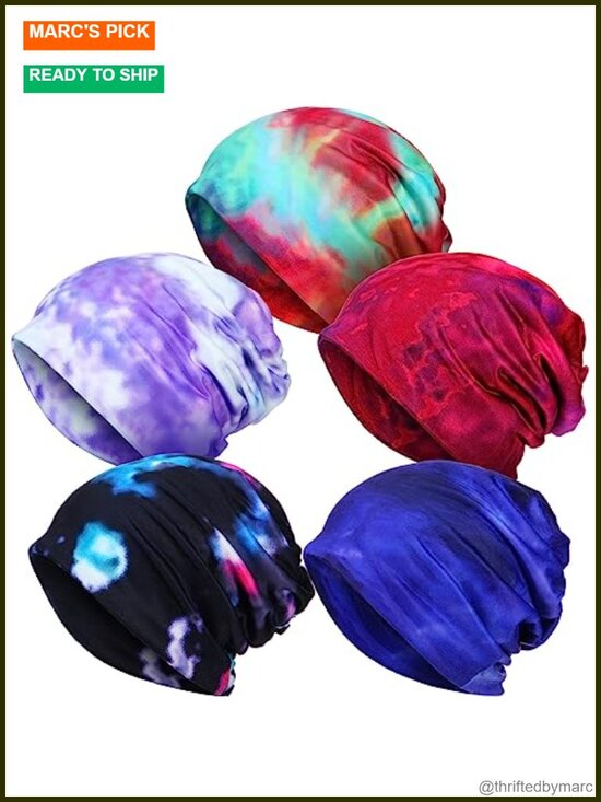 5 Pack Slouchy Beanie Chemo Hat Stretch Cancer Head Wraps Sleep Scarf Turban main image 4